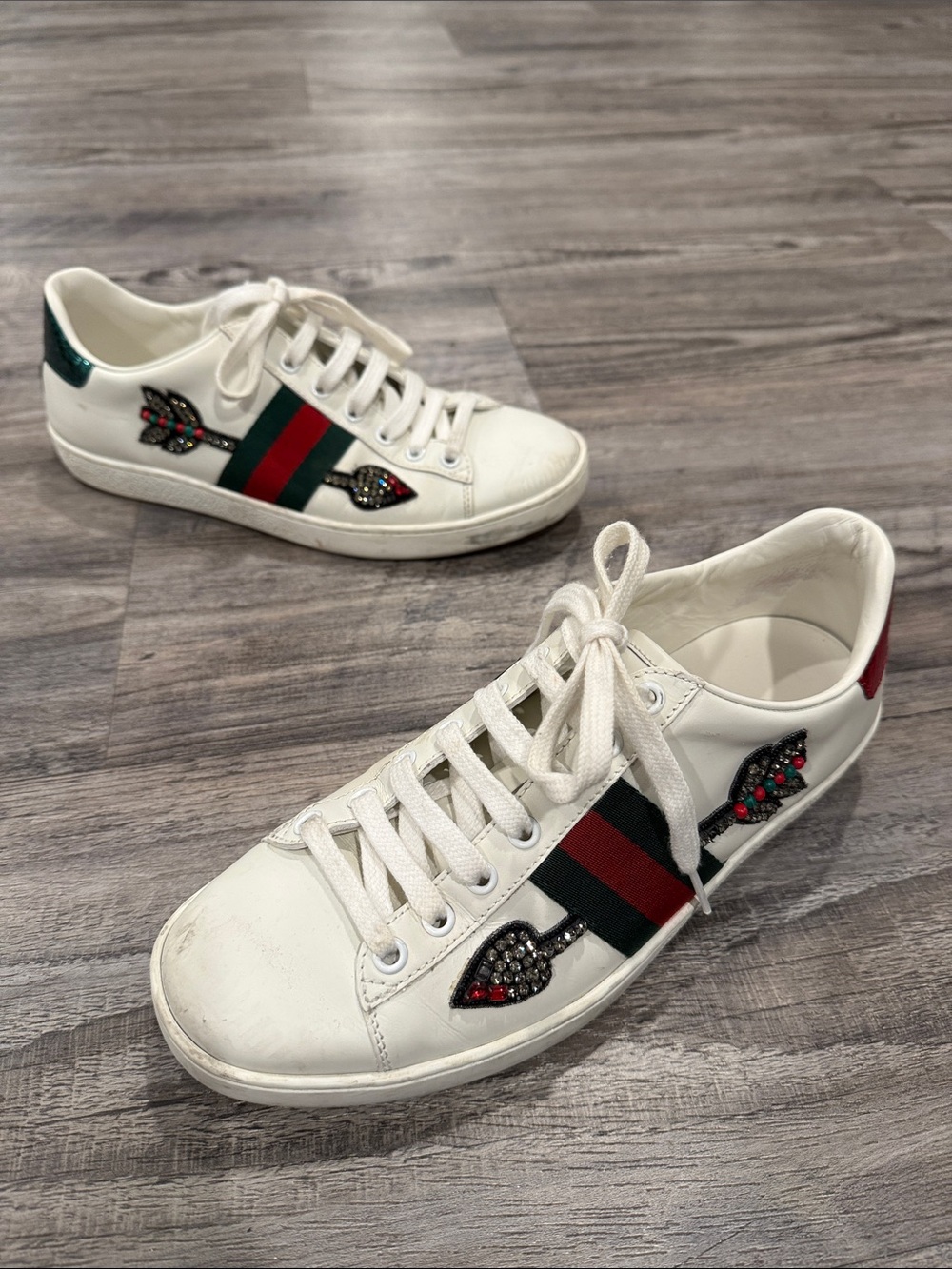 GUCCI ACE Arrow Embroidered Sneakers Women’s 38.5 US Size 8.5 Shoes - Picture 15 of 16